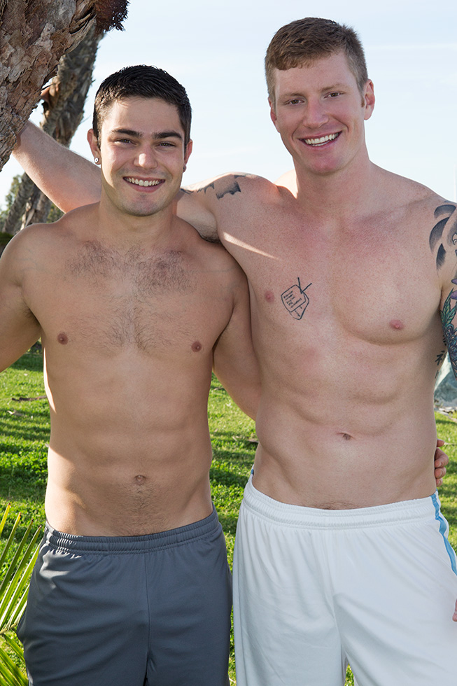 David and Tanner in a bareback flip-fuck for gay porn site Sean Cody.
