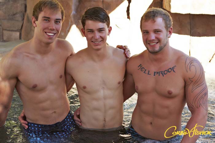 Tom and Jacob get into some bareback double penetration action with Ellis on gay porn site Corbin Fisher.