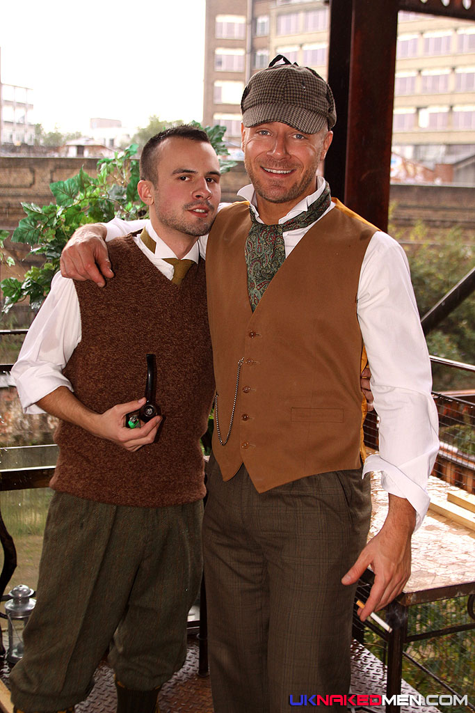 Nathan Price and Hayden Kane in a gay porn Sherlock Holmes parody for UK Naked Men with a lemon entry.