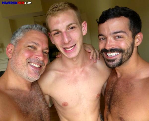 Rex Lane bottoms for Cole and Hunter in a bareback gay porn threesome for Maverick Men.