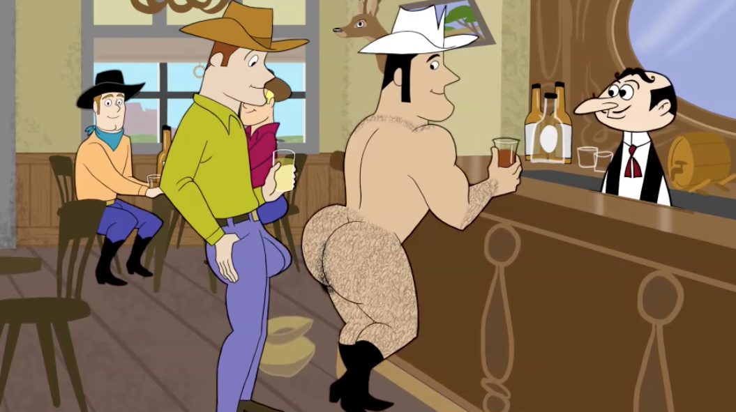 The Sheriff of Lone Gulch is a gay cowboy orgy toon porn by erotic animator Animan.