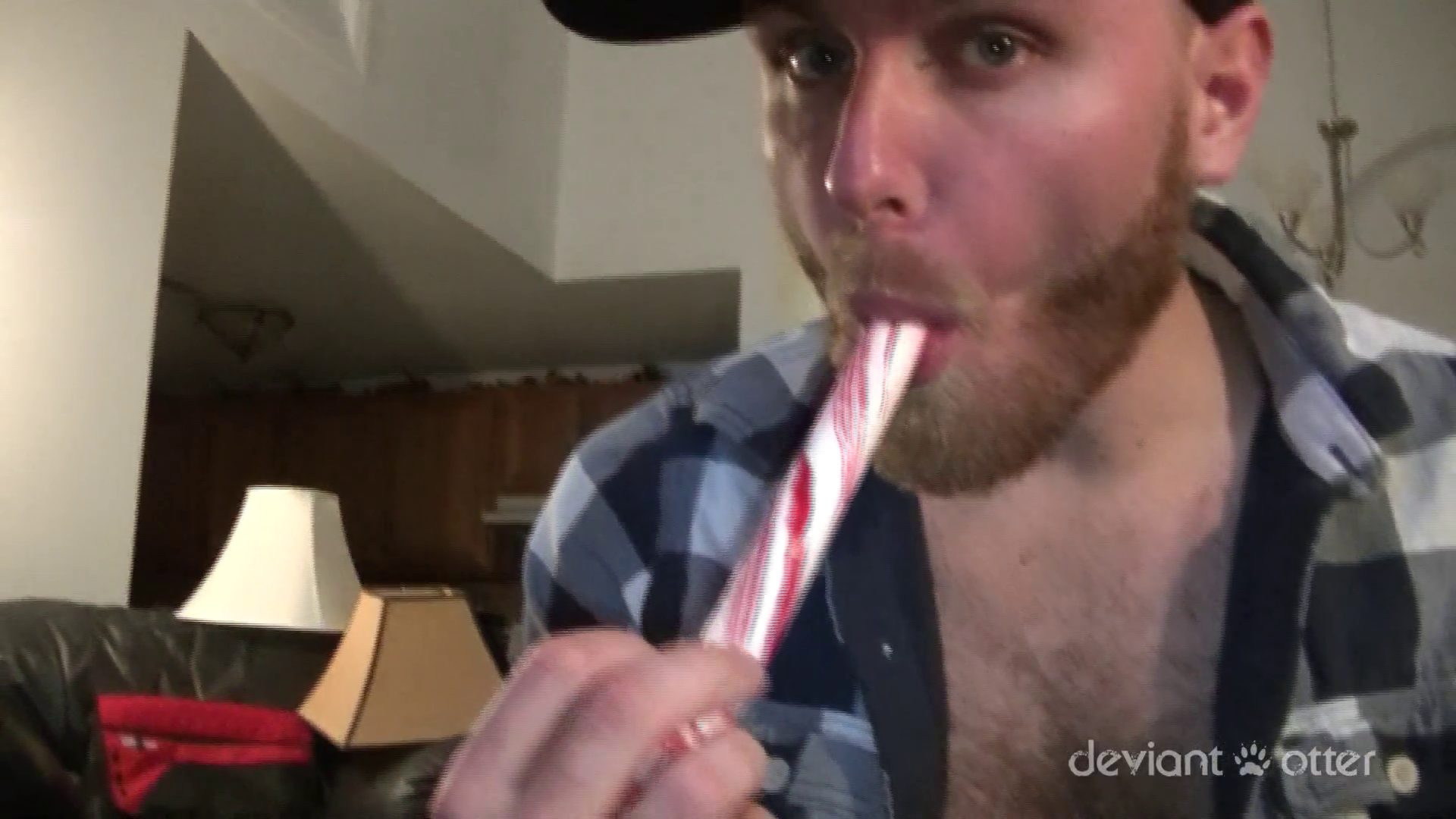 Devin Totter fucks Jameson and double penetrates his hairy hole with a candy cane in the Christmas special for gay porn site Deviant Otter.
