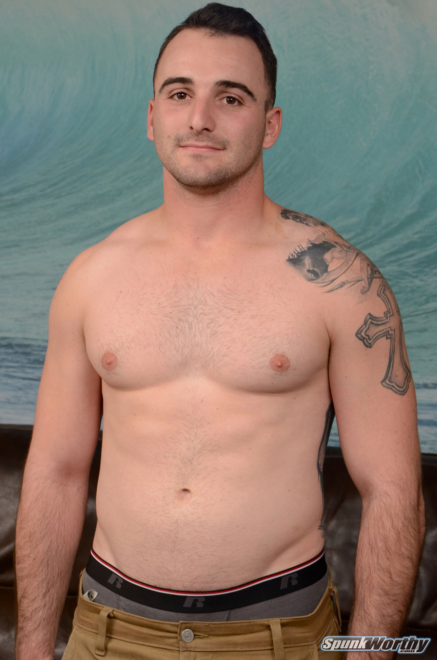Straight Marine Tom shows off his thick cock and hairy ass on gay porn site Spunk Worthy.