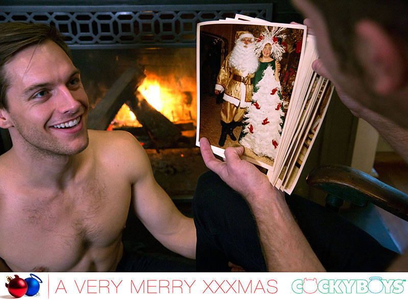 Tayte Hanson and Colby Keller flip-fuck in a Christmas sex scene for gay porn site Cocky Boys featuring ornaments from Liberace.