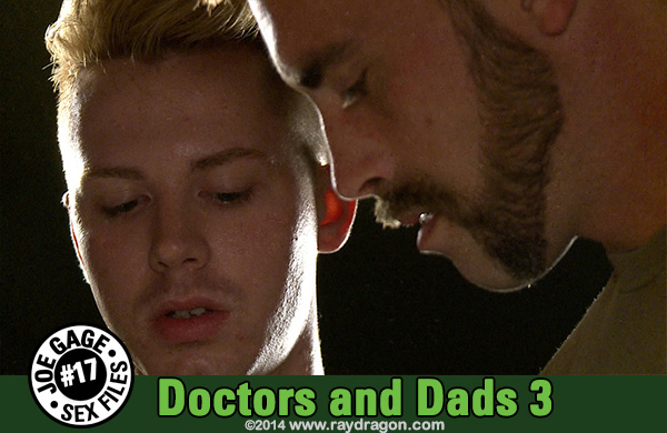 Dirk Caber, Joe Parker, Kyler Ash and Gianni Purelli in Joe Gage Sex Files 17 Doctors and Dads 3, a gay porn incest daddy son film by Dragon Media.