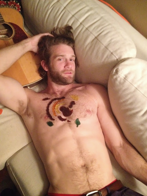 Colby Keller, gay, naked, hairy, chest, thanksgiving, sexy, smile
