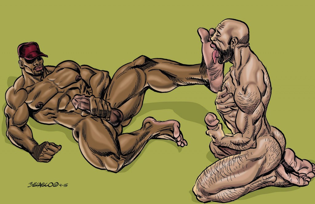 Muscular gay cartoon.