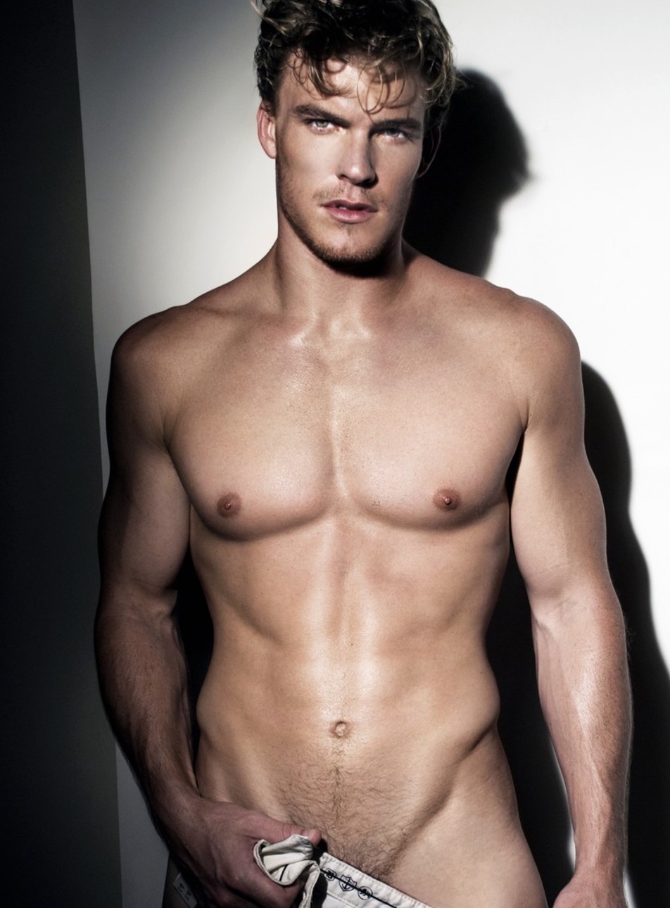 Big, blonde, Teutonic actor Alan Ritchson is in some new show where he show...